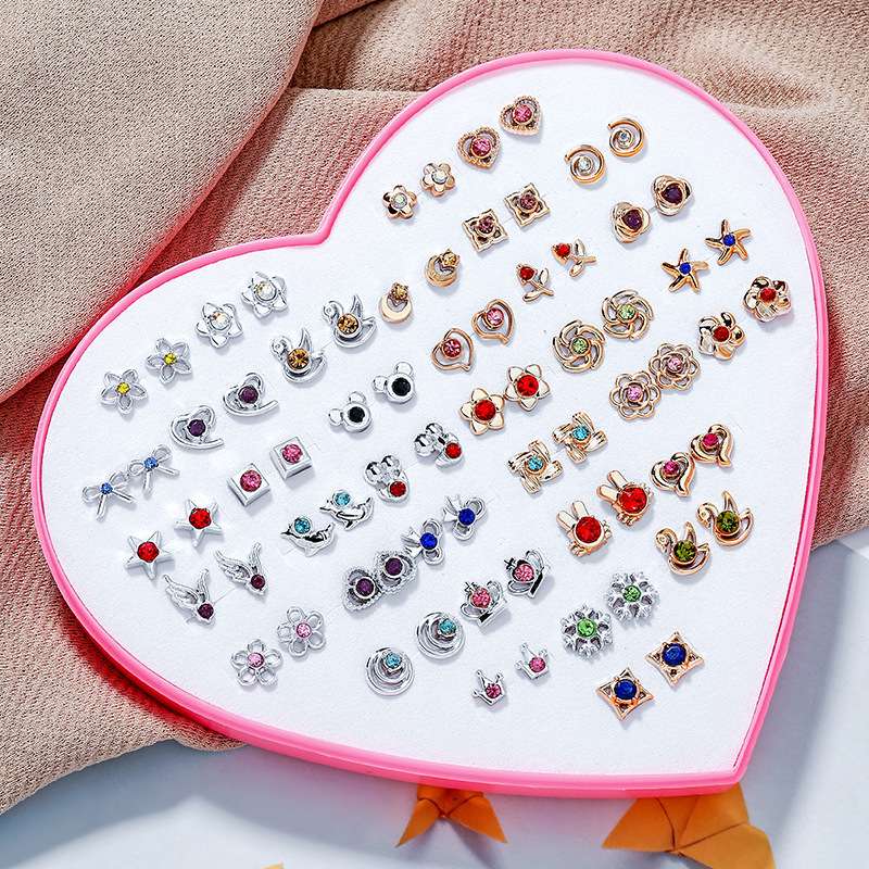 36 Pairs Boxed Geometry Rhinestone Stud Earrings Boxed
