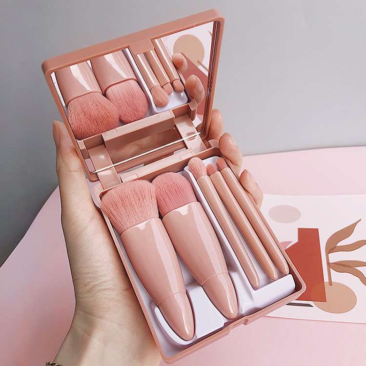 Portable 5 pcs Makeup Brush Travel suit with Mirror Compatible for daily use