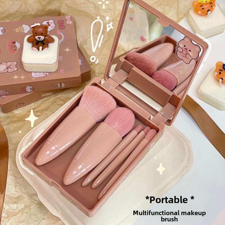 Portable 5 pcs Makeup Brush Travel suit with Mirror Compatible for daily use