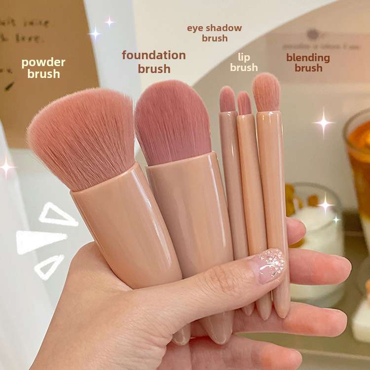 Portable 5 pcs Makeup Brush Travel suit with Mirror Compatible for daily use