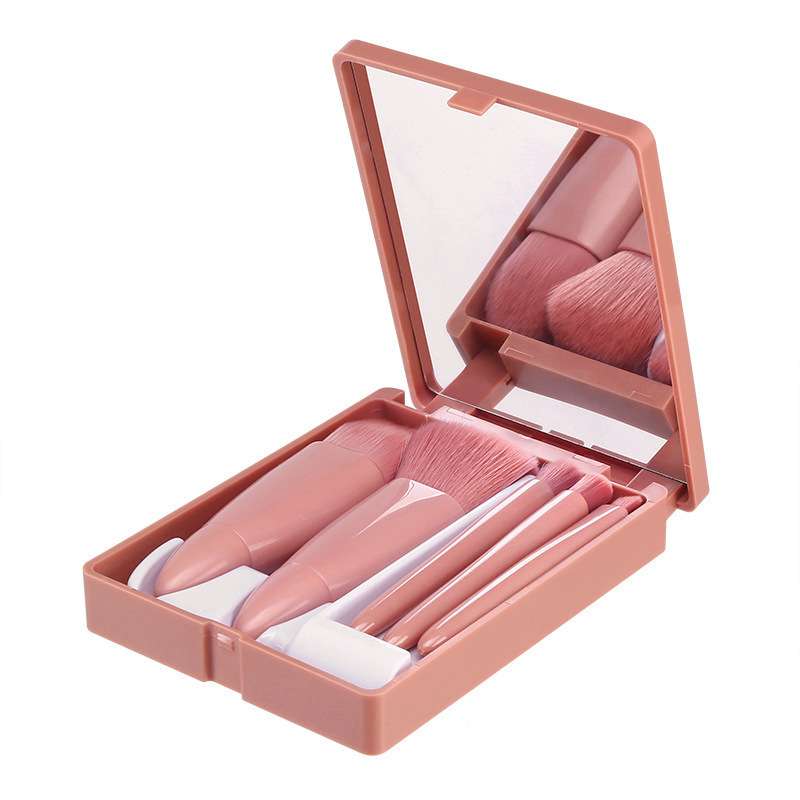 Portable 5 pcs Makeup Brush Travel suit with Mirror Compatible for daily use