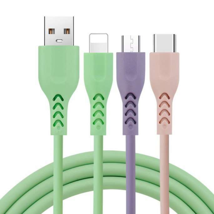 Multi colour Candy Liquid Silicone 3-in-1 Charging Cable Universal Cable