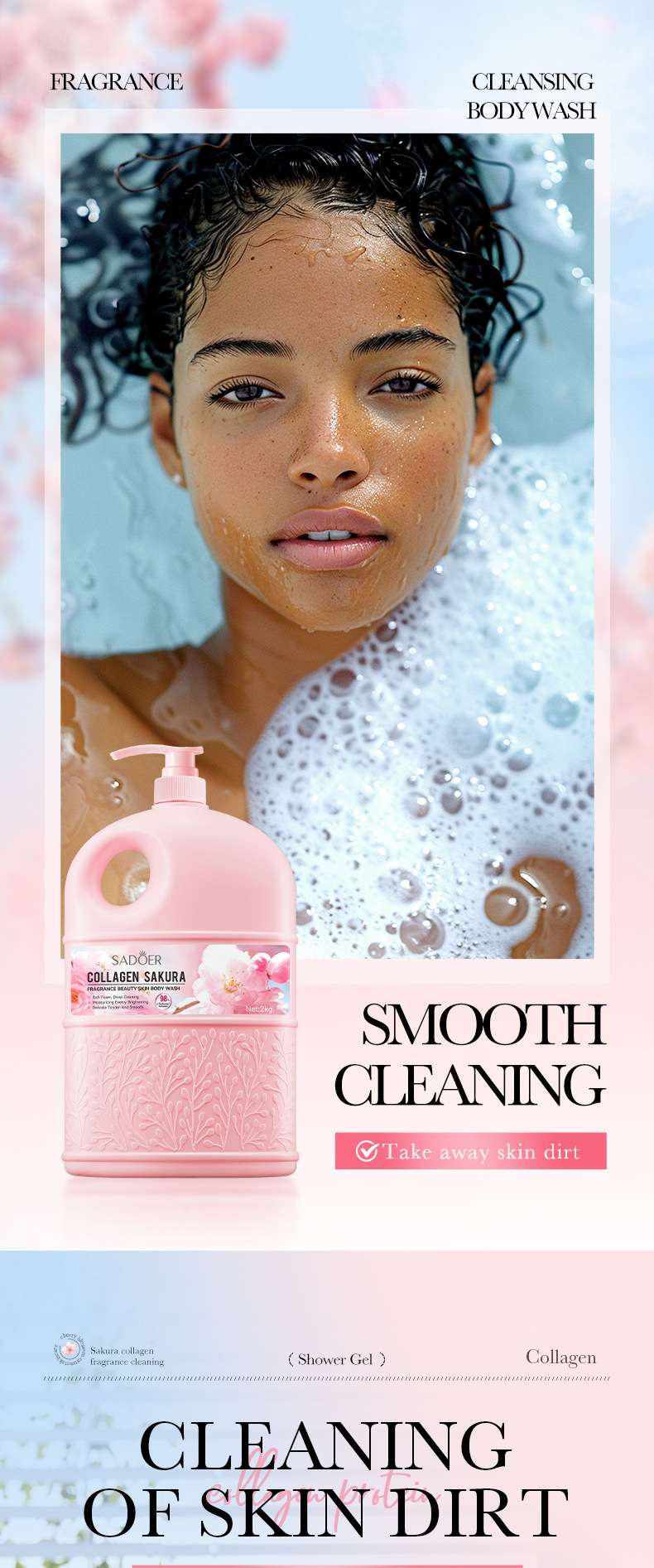 2kg Collagen Sakura Fragrance Exfoliant Body wash for texture skin and Body acne