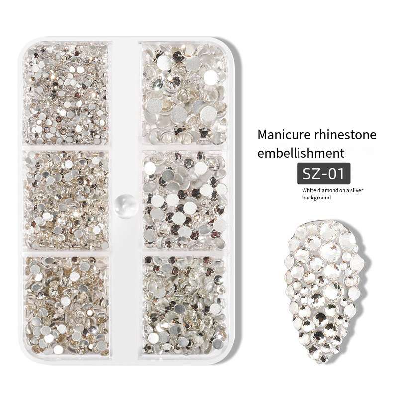 6 pck Silver bottom white rhinestones