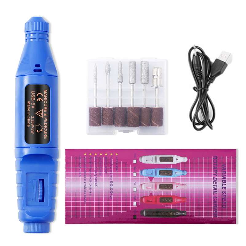 Blue Nail filer with USB cable, portable nail polisher