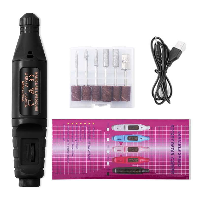 Black Nail filer with USB cable, portable nail polisher
