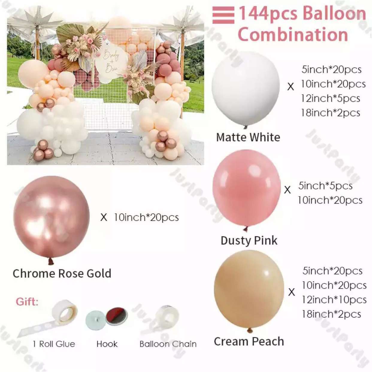 144 piece set Birthday Party Wedding Decoration Vintage Balloon Chain Set with free gift