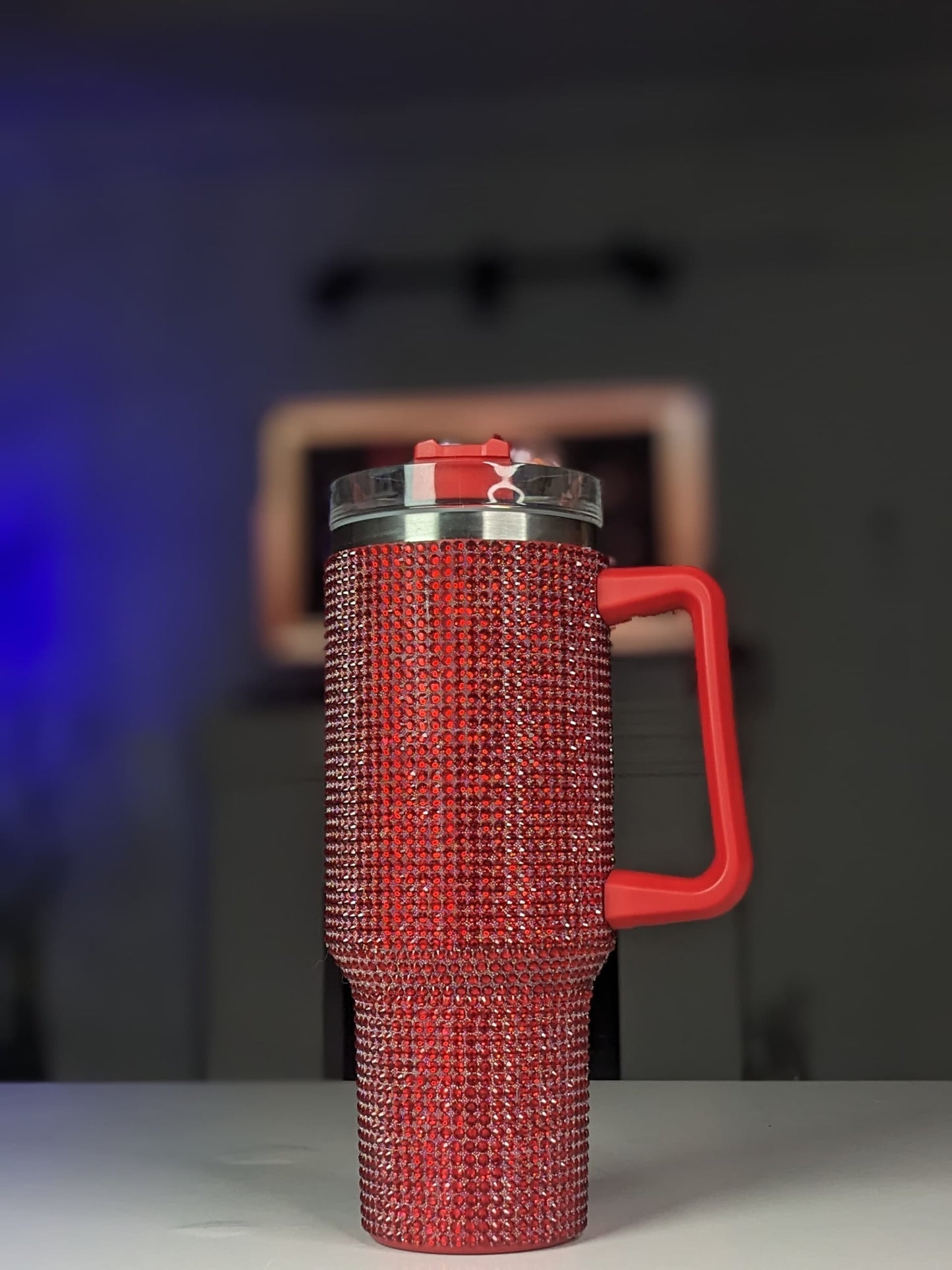 Shiny Rhinestone 40 0z Tumbler with Handle. RED