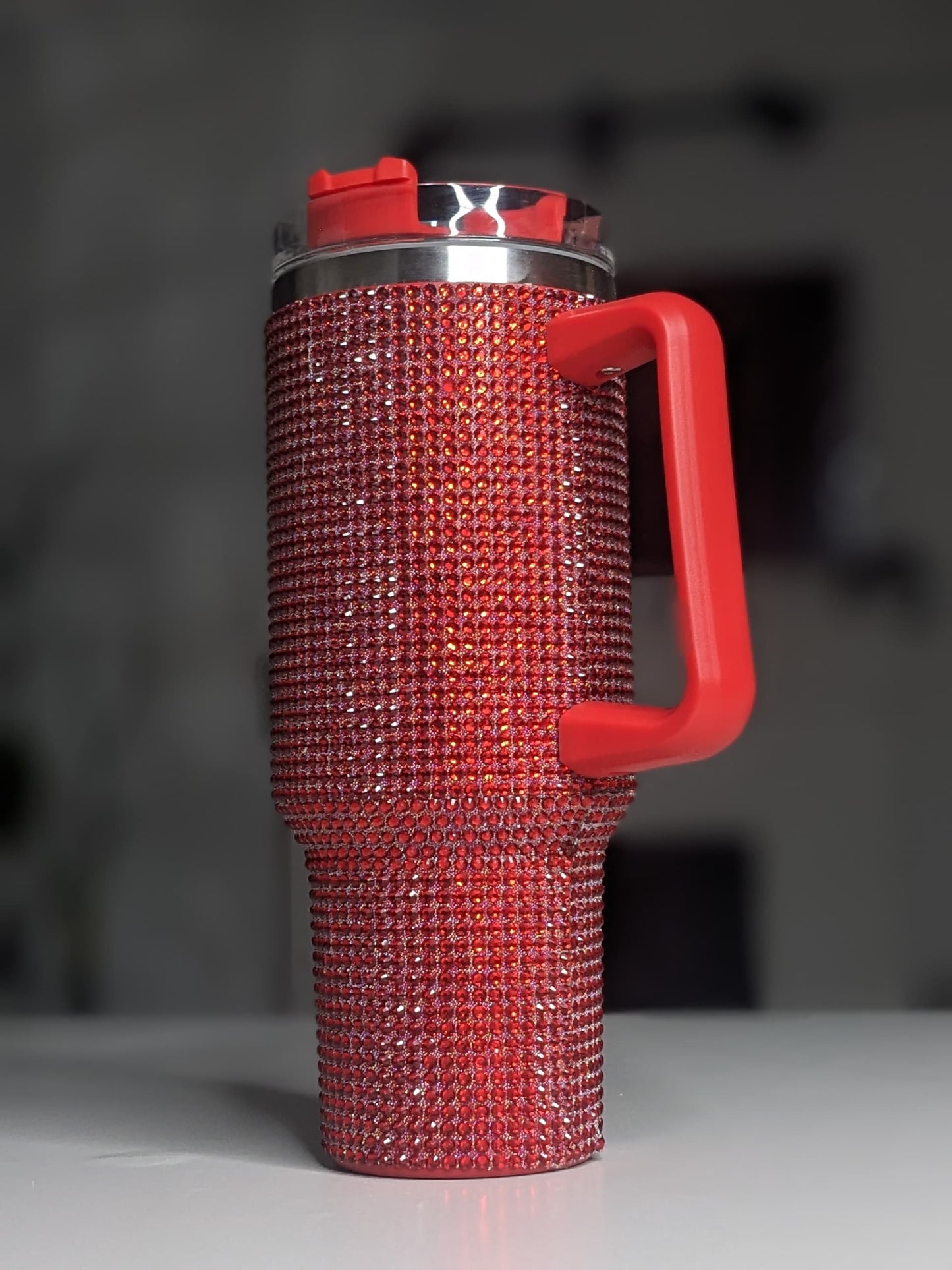 Shiny Rhinestone 40 0z Tumbler with Handle. RED