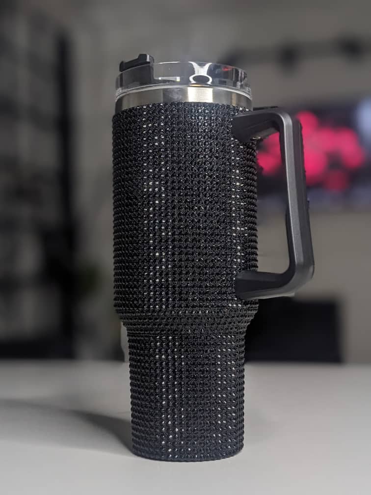 Shiny Rhinestone 40 0z Tumbler with Handle - BLACK