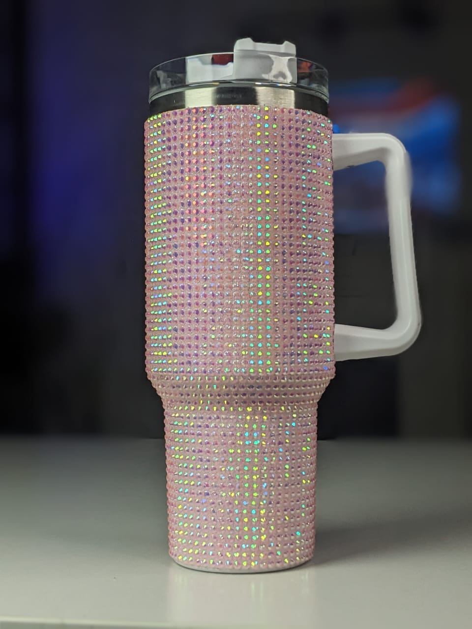 Shiny Rhinestone 40 0z Tumbler with Handle - PINK