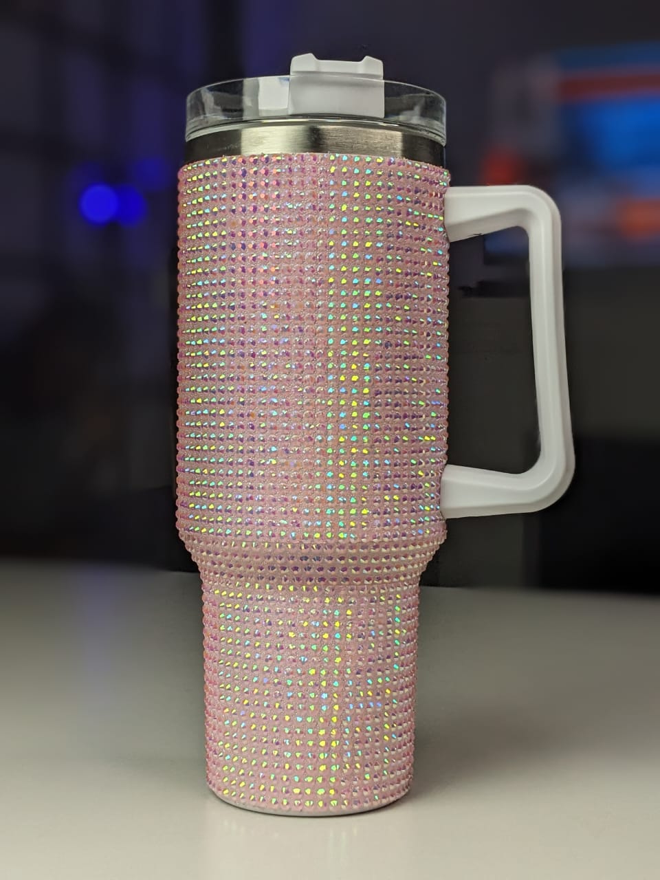 Shiny Rhinestone 40 0z Tumbler with Handle - PINK