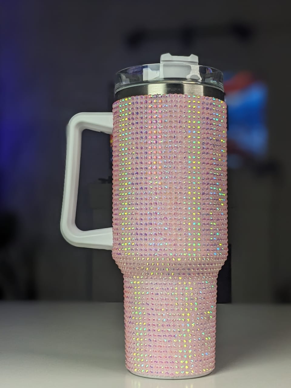 Shiny Rhinestone 40 0z Tumbler with Handle - PINK