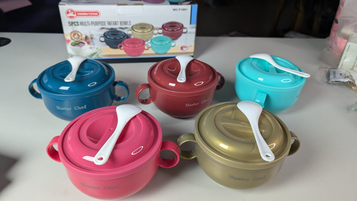 5set Infant insulated weaning plate plates with lid and 5 free spoon weaning set