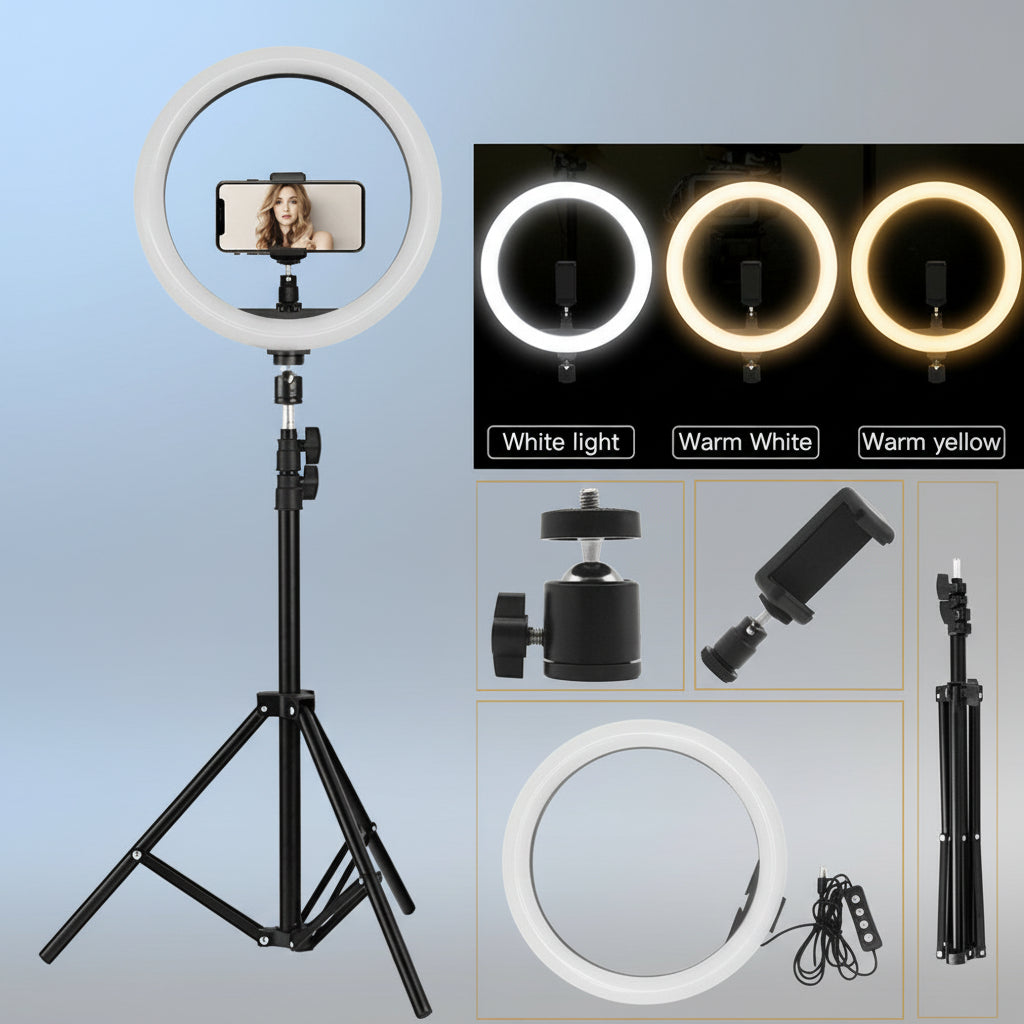 10inches Ringlight with 3 Light Shades + Free Tripod and phone holder