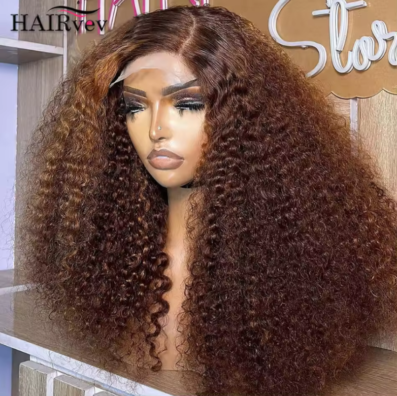 Chocolate Brown Curly Lace Front Wigs Human Hair Pre Plucked Deep Wave HD lace 4 by 4 closure