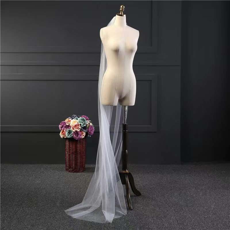 creamy-white single layer with hair comb single layer 300cm Flowing Korean designer Wedding /photoshoot veil