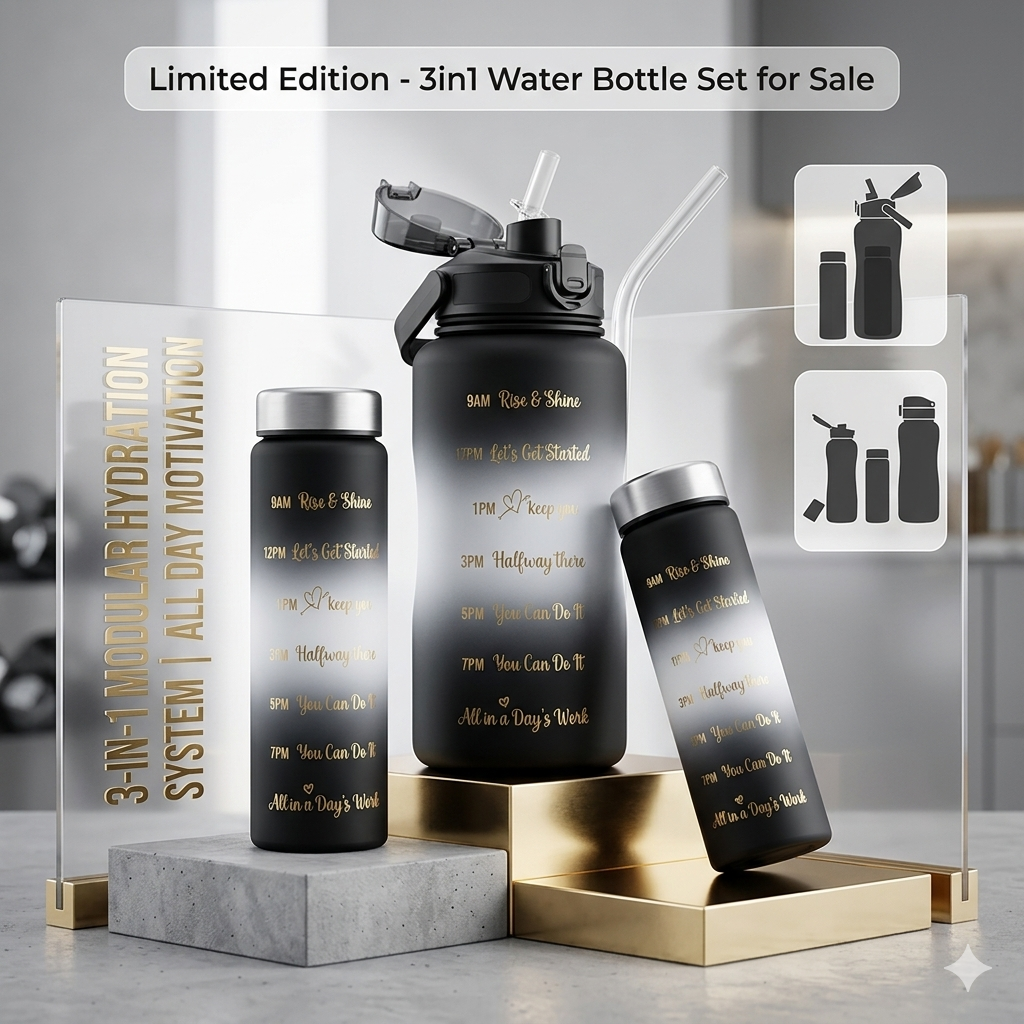 Black 3in1 Motivational water bottle
