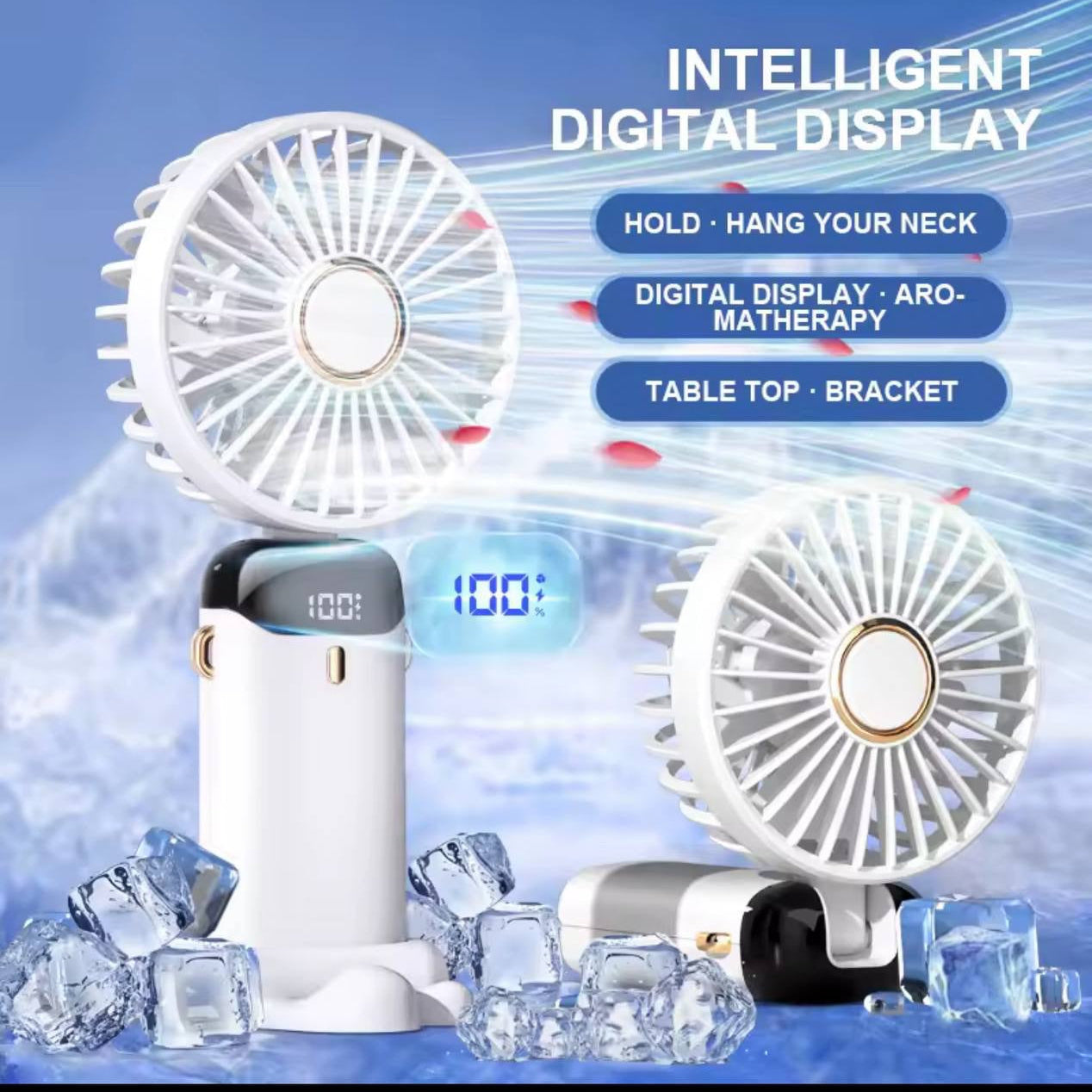 INTELLIGENT DIGITAL DISPLAY PORTABLE RECHARGEABLE TABLE / HAND FAN