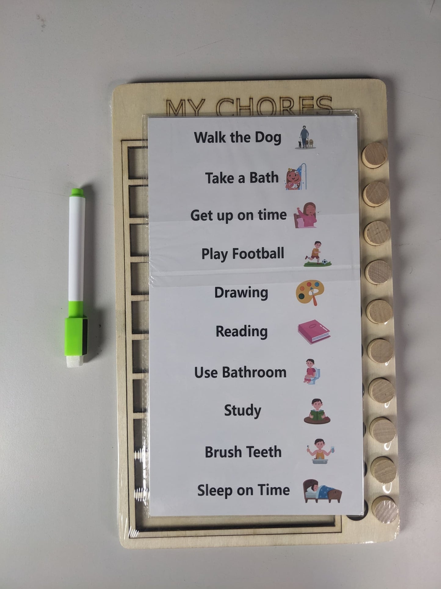 Wooden Kids Task To - Do List punch board Habit building