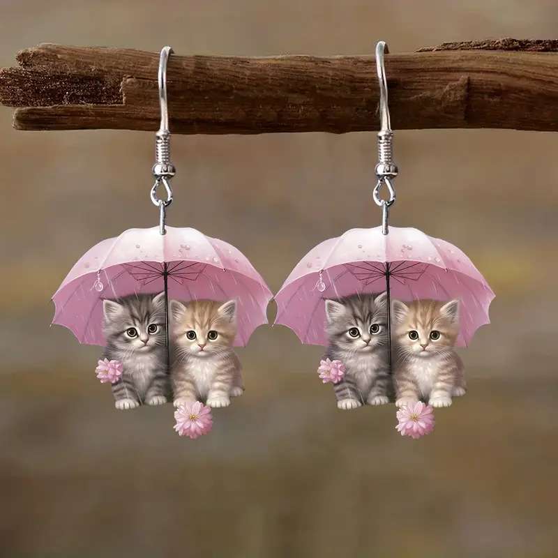Umbrella kitty earrings;