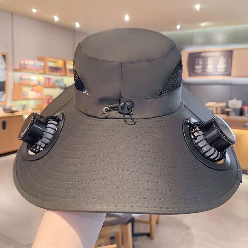 Double Solar Fan Hat Large Brim Sun Hat Men's Summer Outdoor Fishing Sun Hat Anti-Uv Mountaineering Hat Women