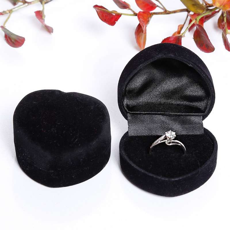 Velvet black heart shaped ring box