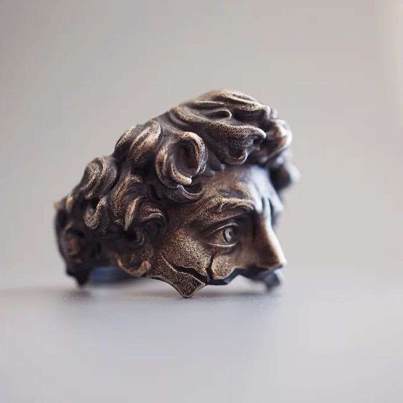 White Silver Romanian Head of David Handmade Ring | High-end Luxury Jewelry Adjustable Ring