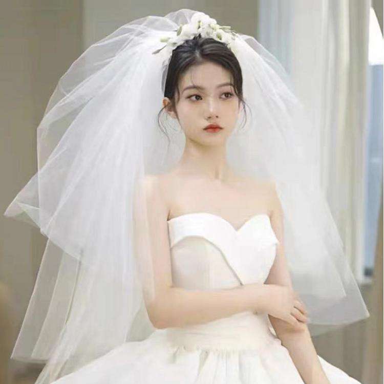 80cm Designer Shentong Korean Puffy Bridal Veil Main Wedding Dress Head wear