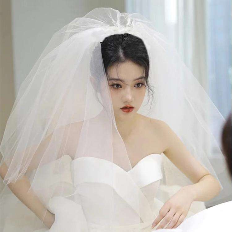 80cm Designer Shentong Korean Puffy Bridal Veil Main Wedding Dress Head wear