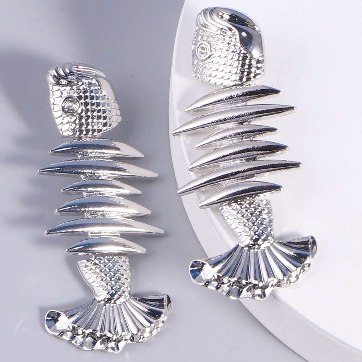 Fish Bone Silver Plated Fish Earrings
