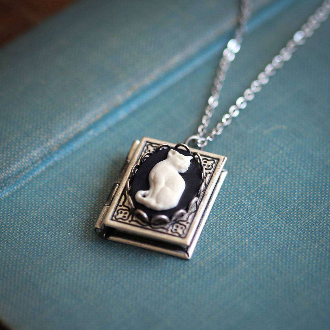 Cat Book Picture Locket necklace necklace