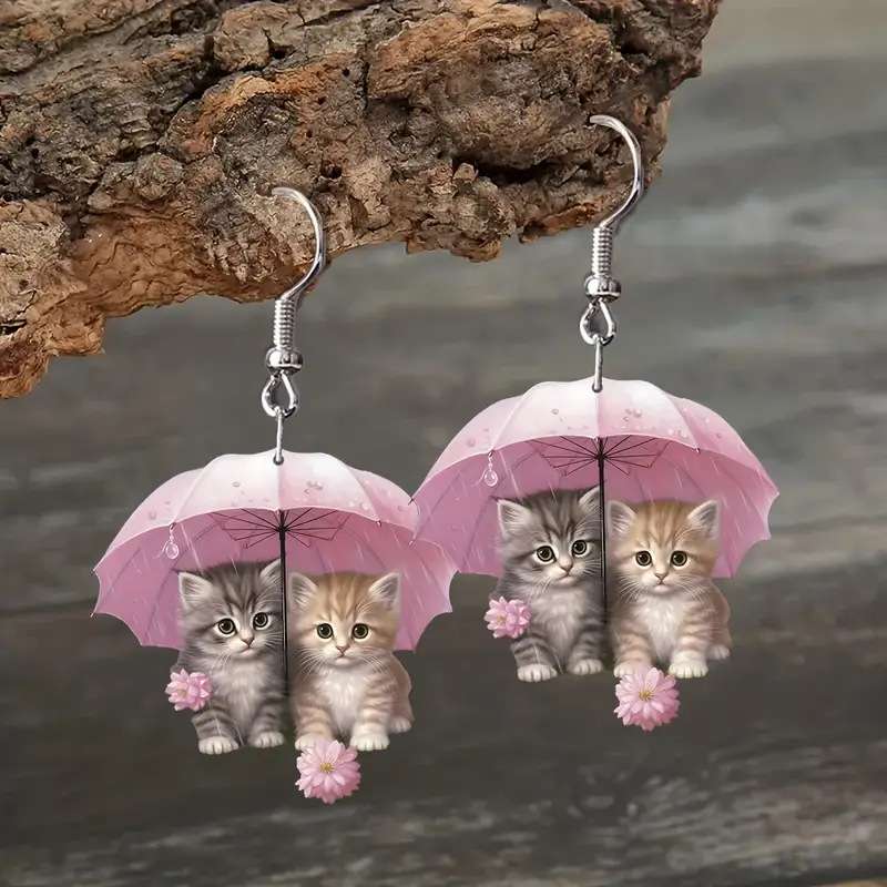 Umbrella kitty earrings;