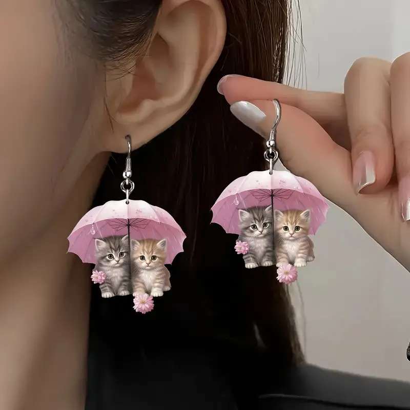 Umbrella kitty earrings;