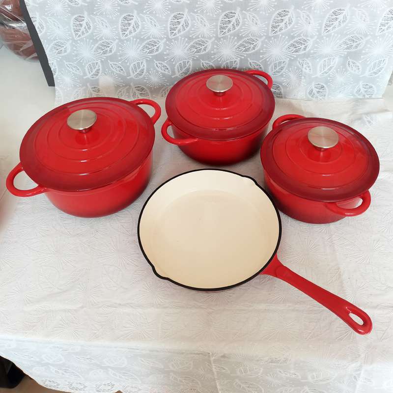 4set Enamel iron Cast pot 20cm/22cm/24cm/26cm frying pan