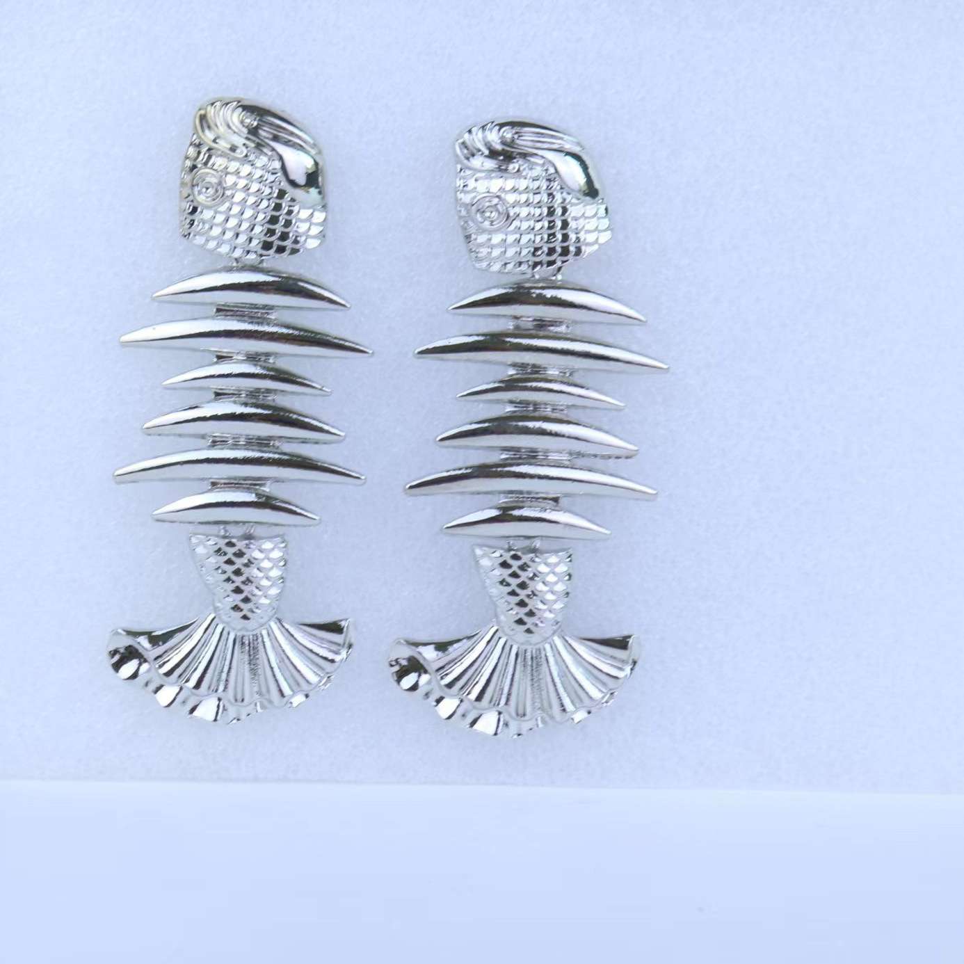 Fish Bone Silver Plated Fish Earrings