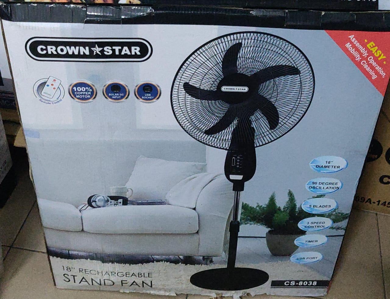Crown Star 18 inches Rechargeable Fan