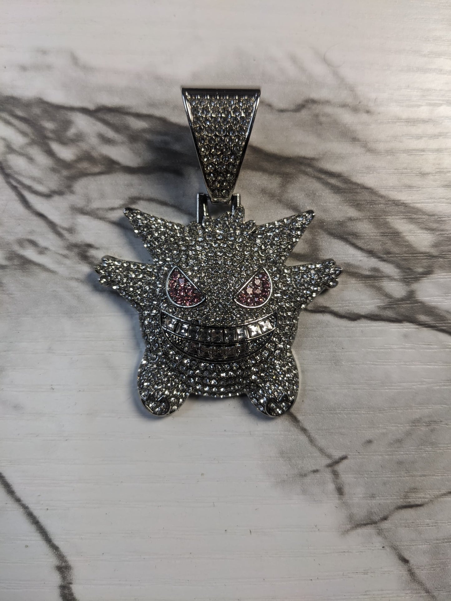 American Hip Hop Full Diamond Silver Pokemon elf twist chain 60cm Necklace