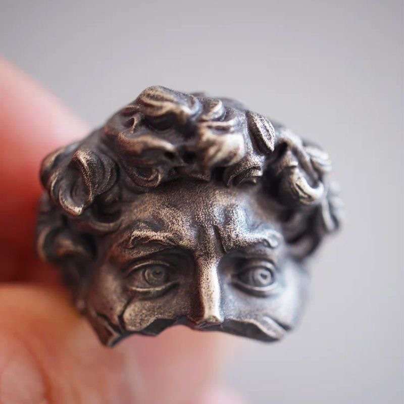 White Silver Romanian Head of David Handmade Ring | High-end Luxury Jewelry Adjustable Ring