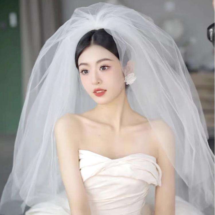 80cm Designer Shentong Korean Puffy Bridal Veil Main Wedding Dress Head wear