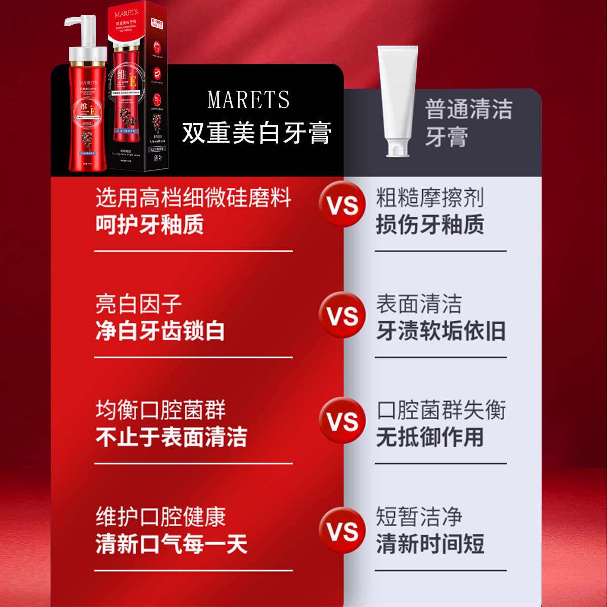 100 % Natural Arbutin vitamin E double whitening toothpaste to remove stains and freshen breath & and make lips pink 150g