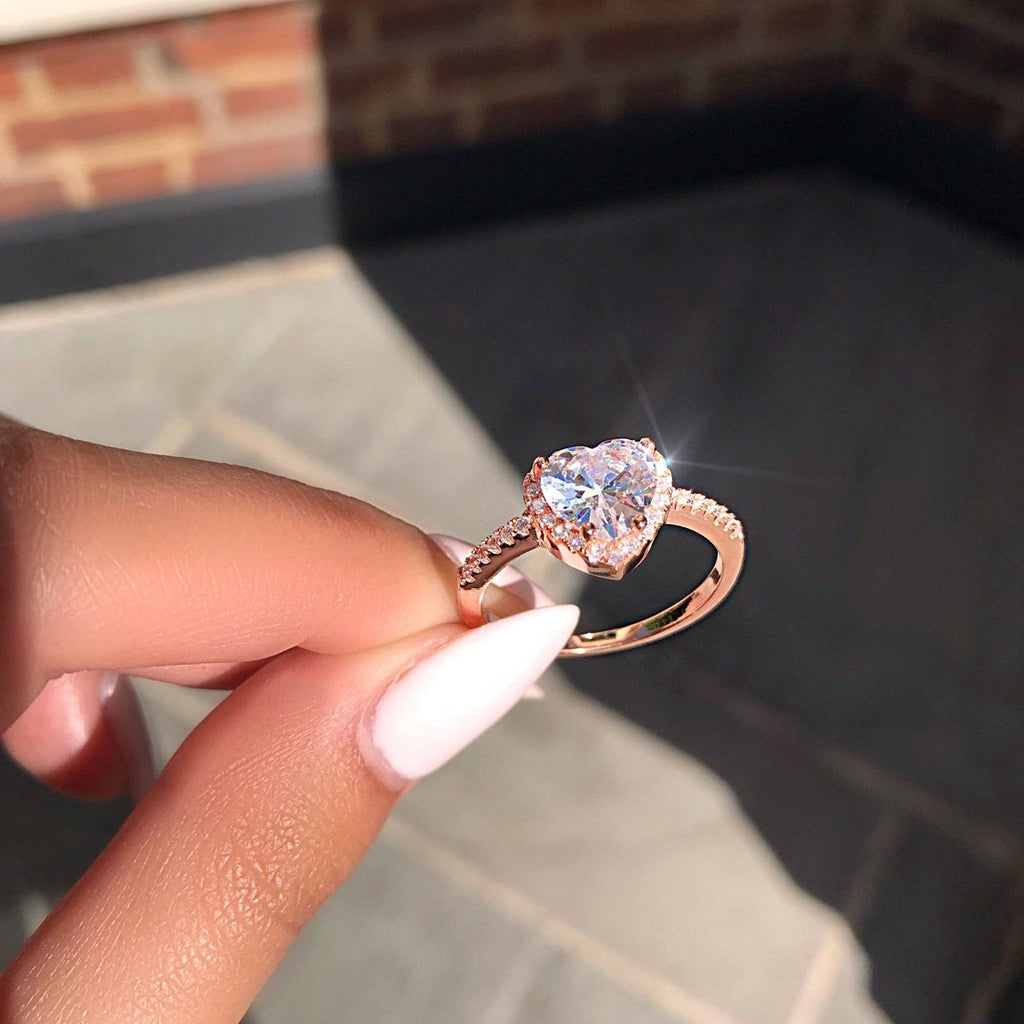 ROSE gold Sweet heart Diamond Engagement ring | Adjustable Opening ring fit all finger sizes