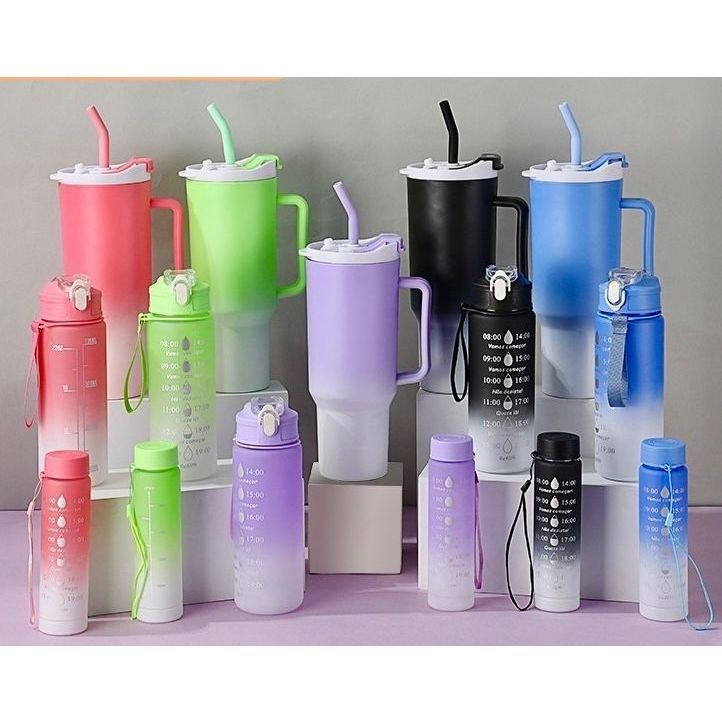 3PCS/SET GRADIENT WATER BOTTLES 3 in 1 Shake Fitness tumbler with free Water bottle (no color selection)