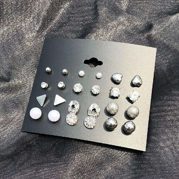 B422 multi-piece set earrings 12 pairs of plate square zircon earrings