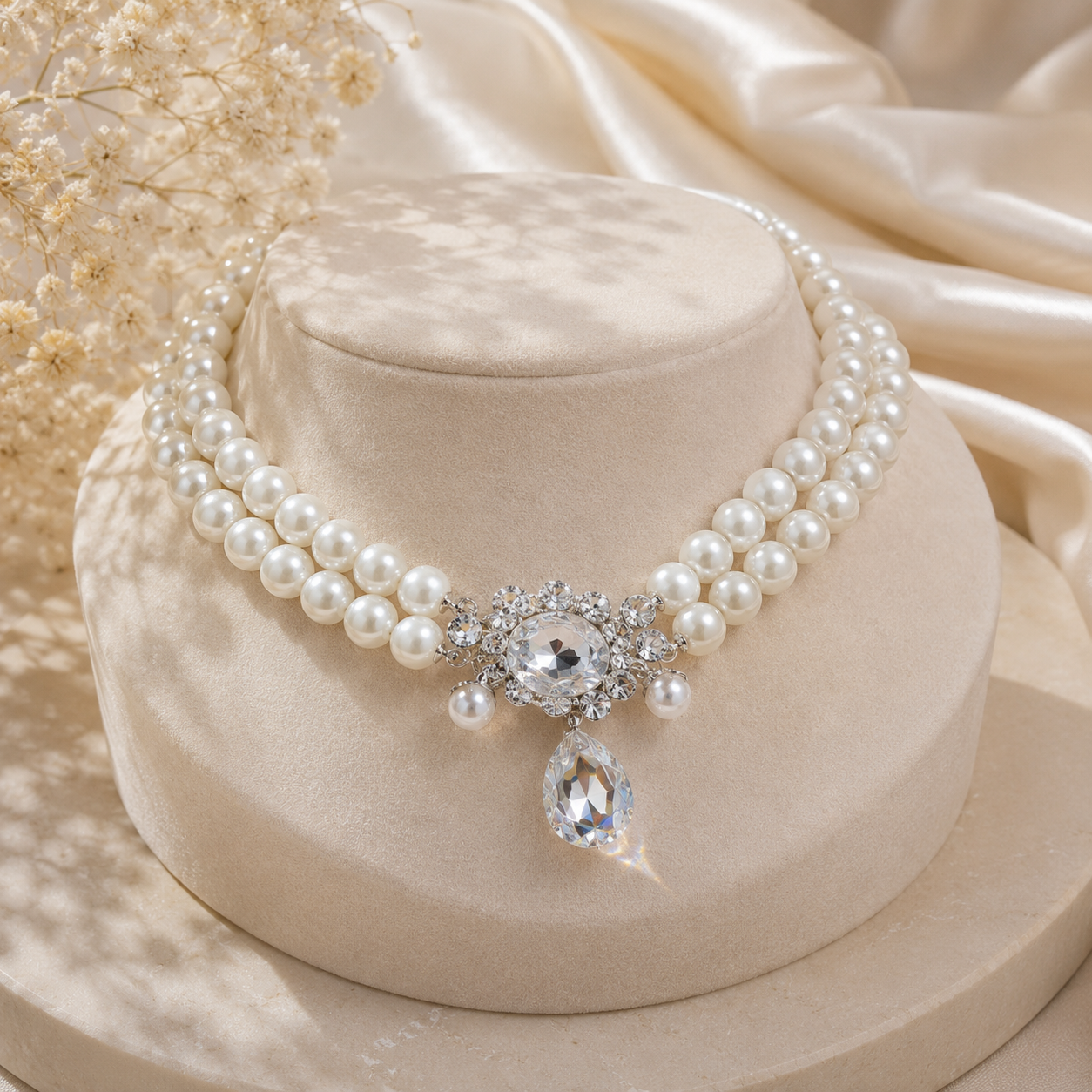 P08 | Pearl with Crystal diamond Necklace