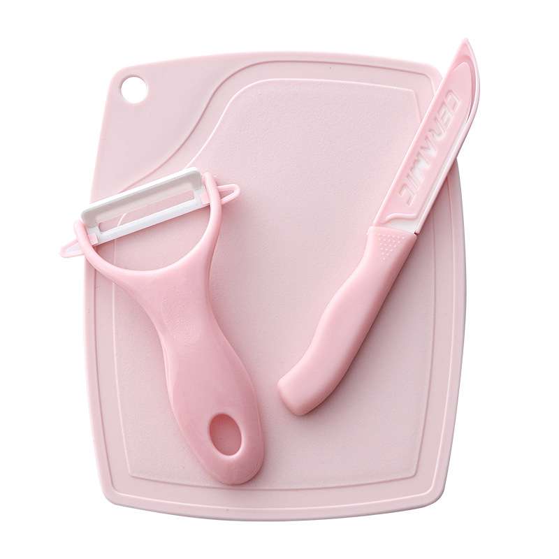 Pink fruit knife three-piece set with cutting board cutting board