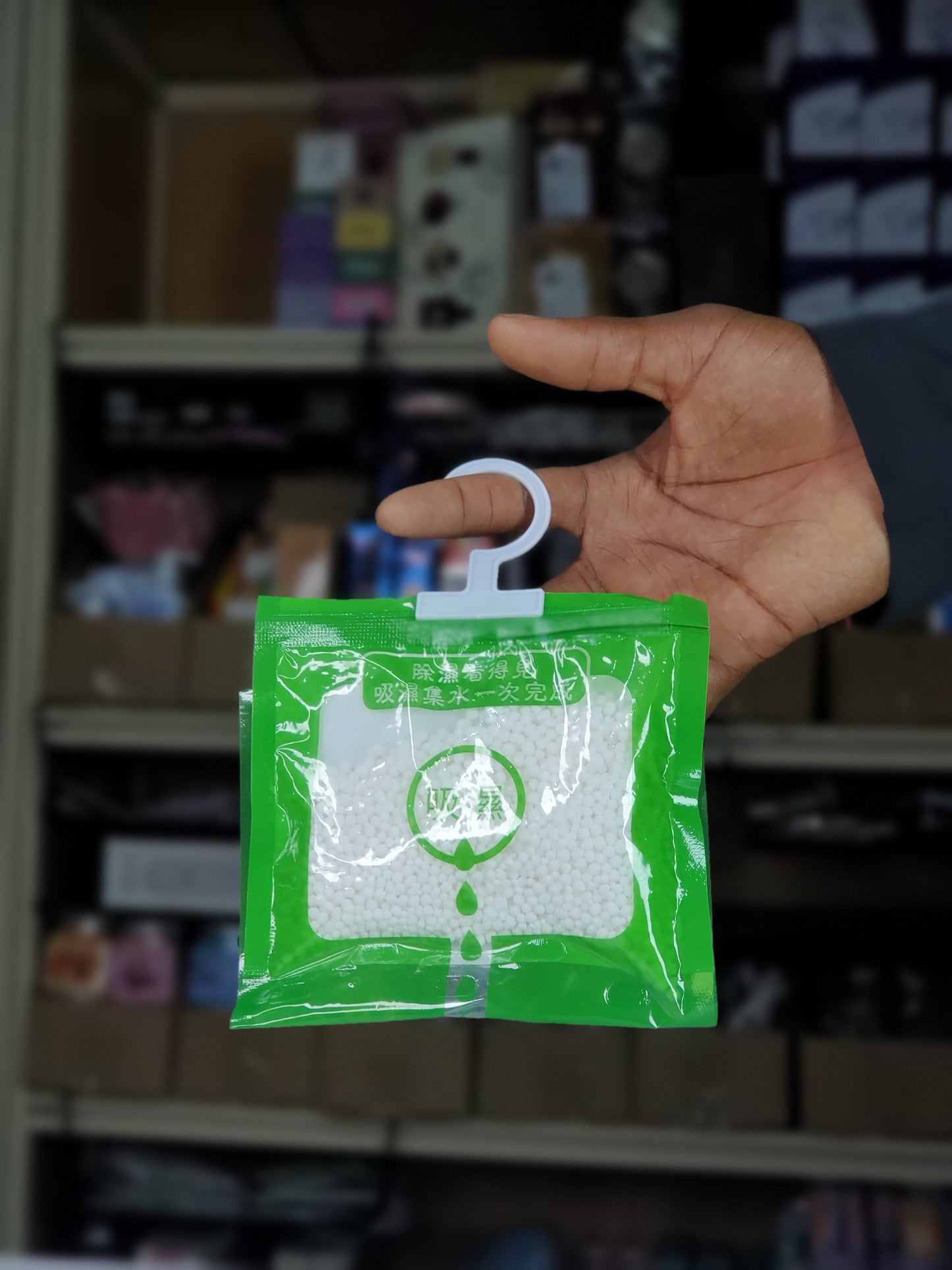 Green Wardrobe Bag for Moisture & Mould Absorption with dehumidifiering beads