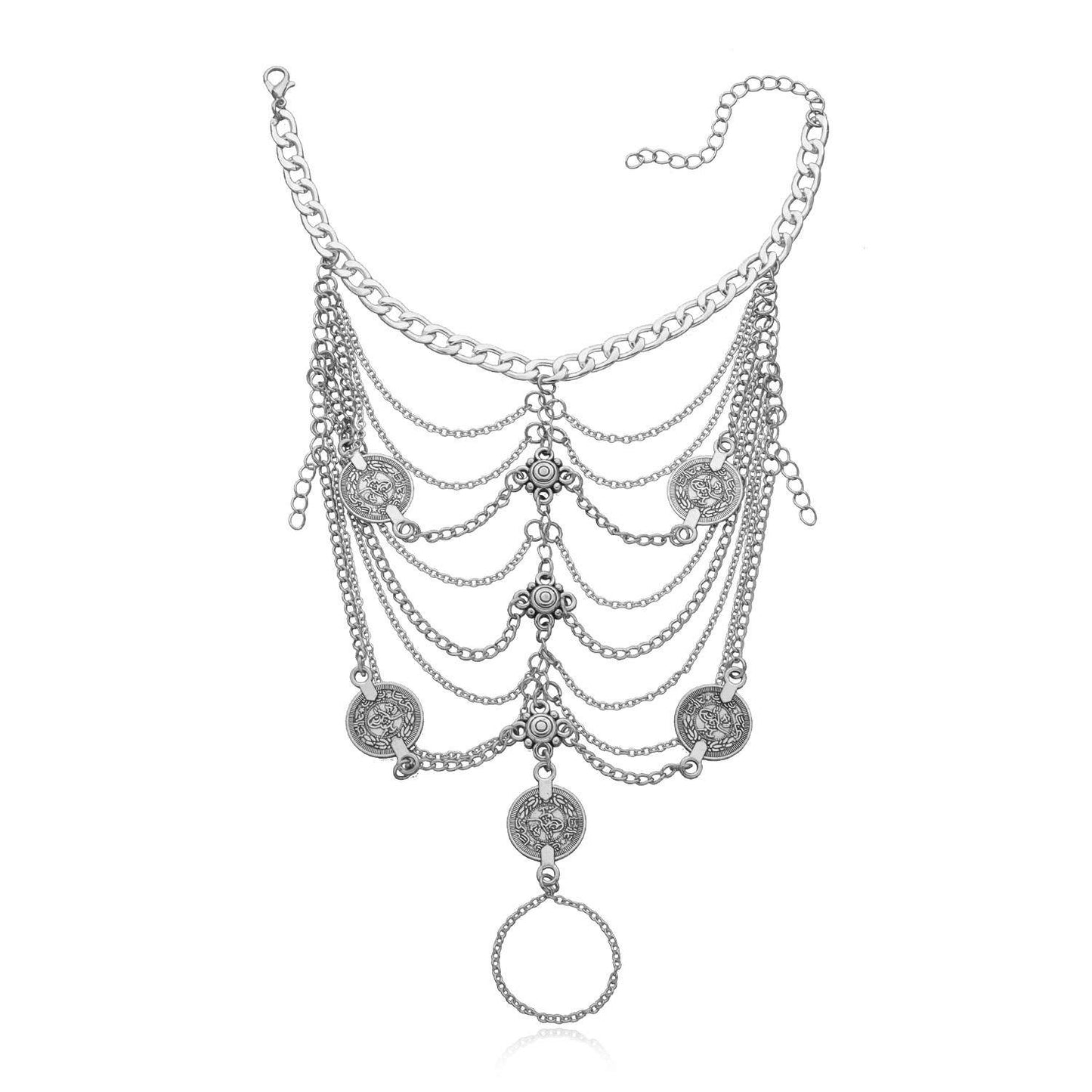 Silver Egyptian style Anklet women's Layered new bride feet jewelry