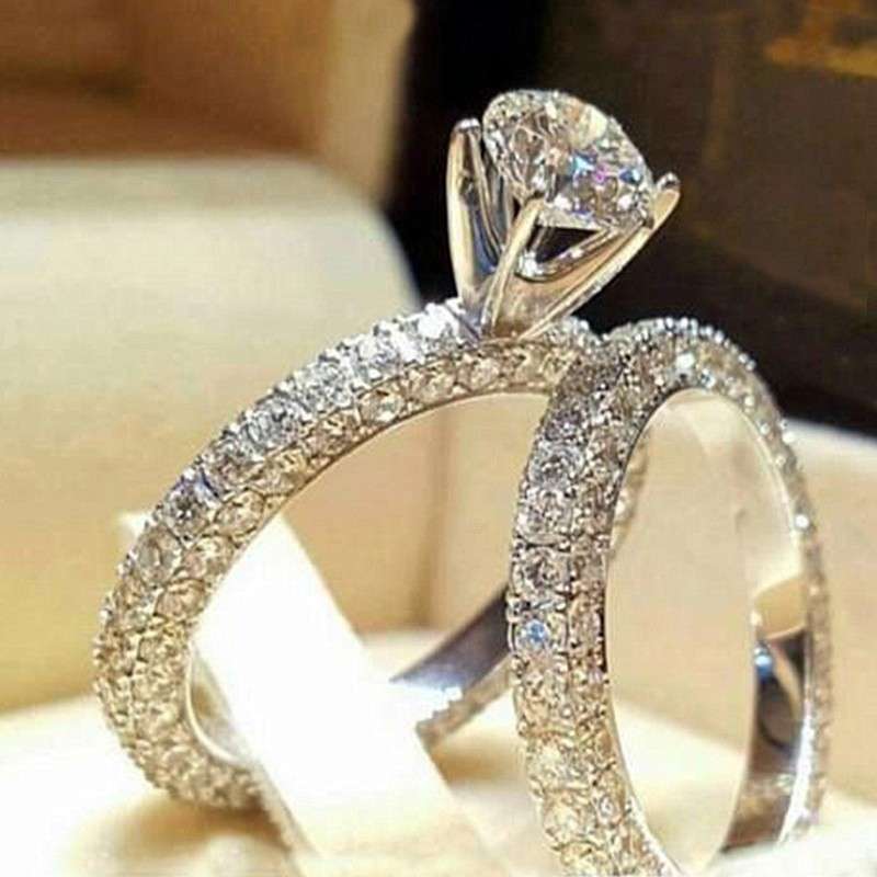 Prago Diamond Silver Sterling Engagement ring | Adjustable Opening ring fit all finger sizes