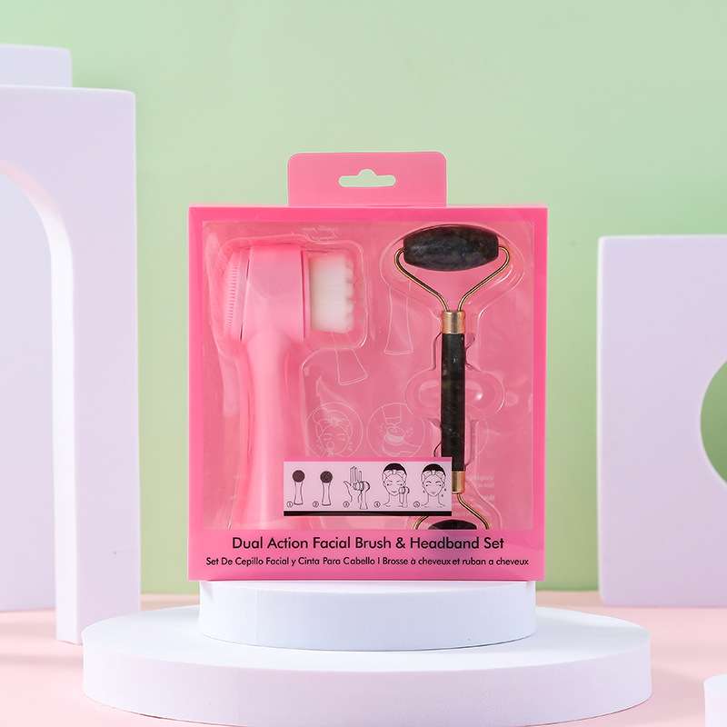 Facial cleansing brush & jade roller massage stick set